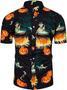 Men Halloween Shirts, Pumpkin Print Short Sleeve Hawaiian Shirt, Skeleton Shirt Summer Gifts