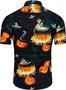 Men Halloween Shirts, Pumpkin Print Short Sleeve Hawaiian Shirt, Skeleton Shirt Summer Gifts