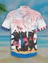 Men's Independence Day Is Coming Cat Print Casual Hawaiian Shirt, Usa Patriotic Hawaiian Shirt Summer Gifts