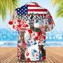 Pitbull Flower American Flag Hawaiian Shirt, Summer Aloha Shirt, Men Hawaiian Shirt, Gift For Summer Summer Gifts