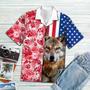 Portrait Of Wolf Usa And Tropical Red Plant Pattern Hawaiian Shirt Summer Gifts