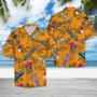 Skateboard Yellow Hawaiian Shirt, Cool Skateboard Tropical Flowers Burned Yellow Background Pattern Hawaiian Shirt Summer Gifts