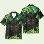 Beach Black Cat In Tropical Green Leaves Hawaiian Shirt