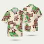 Beige Schlitz Beer Hibiscus Flower Palm Leaves Pattern Hawaiian Shirt