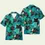 Black Cat In Tropical Green Leaves Hawaiian Shirt