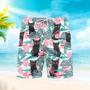 Black Cat Pink Hibiscus Floral Tropical Beach Shorts For Men