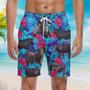 Black Cow Red Flower Tropical Lovers Beach Shorts For Men