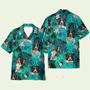 Border Collie In Tropical Green Leaves Hawaiian Shirt