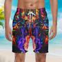 Colorful Neon Flame Guitar Beach Shorts For Men