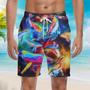 Colorful Whales Dancing In The Galaxy Neon Beach Shorts For Men