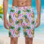 Flamingo With Summer Fruits Beach Shorts For Men