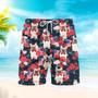 French Bulldog Holding Flag USA On Red Rose Tropical Beach Shorts For Men