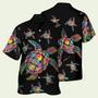 Hippie Turtle Love Ocean Black Style Hawaiian Shirt