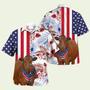 Independence Day Gelbvieh Cattle Art With American Flag Tropical Plant Hawaiian Shirt