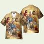 Jesus Lion Lamb Galaxy Vintage Art Hawaiian Shirt