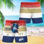 Labatt Blue Stop Staring At Horizontal Striped Swim Trunks