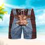 Love Cow Red Plaid Cute Beach Shorts For Men