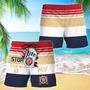 Miller Lite Stop Staring At Horizontal Striped Swim Trunks