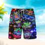 Neon Merry Christmas And Happy New Year Colorful Lights Beach Shorts For Men