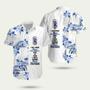 Pabst Blue Ribbon White Floral Pattern Hawaiian Shirt