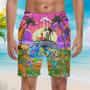 Parrots Tiki On Hippie Bus Beach Shorts For Men