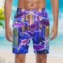 Purple Neon Dolphins Under The Ocean Beach Shorts For Men