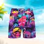 Retro Neon Tropical Flamingo Beach Shorts For Men