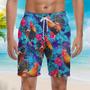 Rooster Blue Neon Tropical Beach Shorts For Men