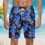 Thin Blue Cat Line With America Flag Beach Shorts For Men