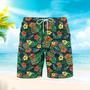 Tiki Green Flowers Tropical Beach Shorts For Men