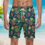 Tiki Green Flowers Tropical Beach Shorts For Men