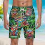 Tiki Parrot Green Leaf Tequila Kiss Beach Shorts For Men