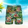 Tiki Parrot Green Leaf Tequila Kiss Beach Shorts For Men