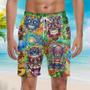 Tiki Tiki Hippie Smile Green Beach Shorts For Men