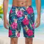 Tropical Hibiscus Don't Mess With Corgi Beach Shorts For Men