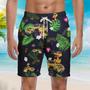 Yellow Duck Besides Truck Green Leaves Beach Shorts For Men