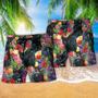 Black Cat Love Flowers Colorfull Beach Short