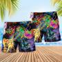 Cat Psychedelic Glowing Galaxy Neon Beach Short