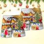 Christmas Children And Animals Love Christmas In The Town Art Style Beach Short