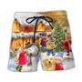 Christmas Children And Animals Love Christmas In The Town Art Style Beach Short