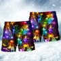 Christmas Family Happy Love Tree Neon Light Style Beach Short