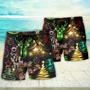 Christmas Neon Art Christmas Tree And Snowman Cool Beach Short