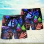 Christmas Neon Art Santa And Snowman Beach Short