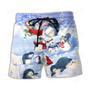 Christmas Penguin Family In Love Christmas Art Style Beach Short