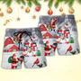 Christmas Santa Claus With Snowman Family In The Town Art Style Beach Short