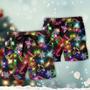 Christmas With Tree And Gift Cookies Gingerbread Man Neon Style Beach Short