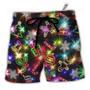 Christmas With Tree And Gift Cookies Gingerbread Man Neon Style Beach Short