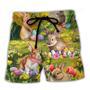 Easter Rabbit Chilling In The Flower Landscape Art Style Beach Short