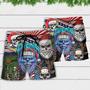 Skull Christmas US Flag Skeleton Horror Merry Christmas Beach Short