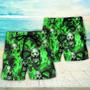 Skull Green Flame Burn Beach Short